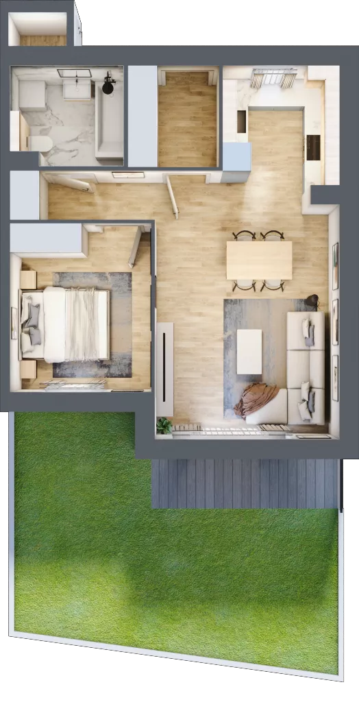 2 pokoje, mieszkanie 49,68 m², parter, oferta nr 14C.1, Przystań Sobieszewo, Gdańsk, Wyspa Sobieszewska, ul. Narcyzowa