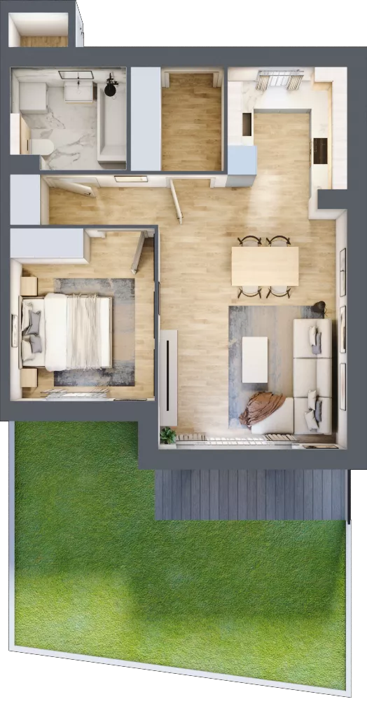 2 pokoje, mieszkanie 49,68 m², parter, oferta nr 14D.1, Przystań Sobieszewo, Gdańsk, Wyspa Sobieszewska, ul. Narcyzowa