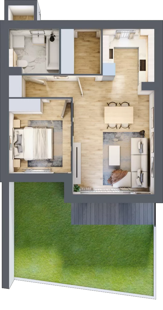 2 pokoje, mieszkanie 49,68 m², parter, oferta nr 14F.1, Przystań Sobieszewo, Gdańsk, Wyspa Sobieszewska, ul. Narcyzowa