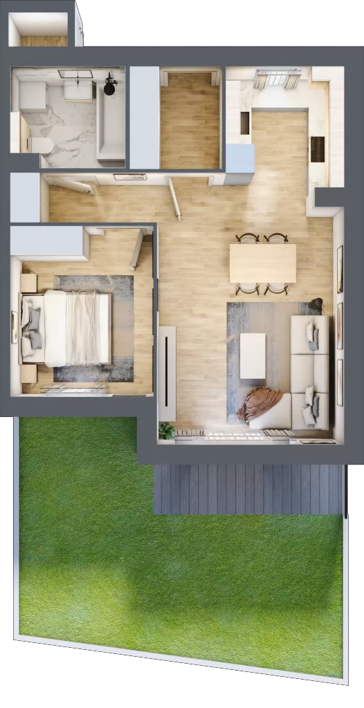 2 pokoje, mieszkanie 49,68 m², parter, oferta nr 14E.1, Przystań Sobieszewo, Gdańsk, Wyspa Sobieszewska, ul. Narcyzowa