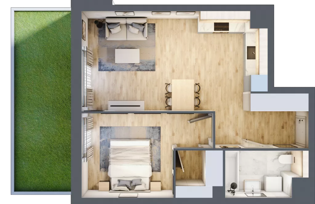2 pokoje, mieszkanie 48,38 m², parter, oferta nr A4.0.03, Zakole Wisły, Kraków, Podgórze, ul. Na Zakolu Wisły