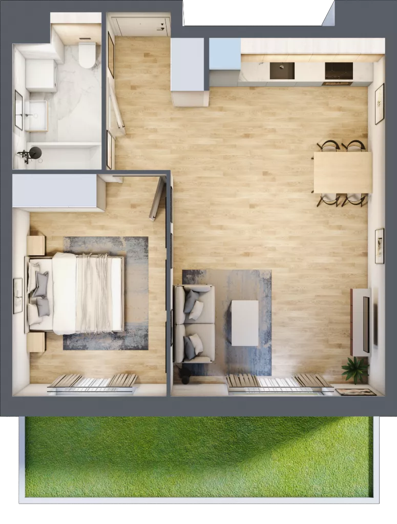 2 pokoje, mieszkanie 48,63 m², parter, oferta nr A5.0.26, Zakole Wisły, Kraków, Podgórze, ul. Na Zakolu Wisły