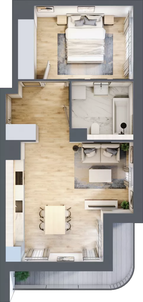 2 pokoje, mieszkanie 45,75 m², piętro 1, oferta nr A1.1.07, Zakole Wisły, Kraków, Podgórze, ul. Na Zakolu Wisły