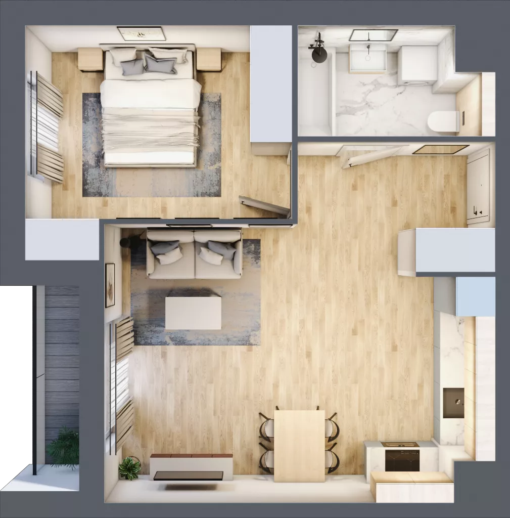 2 pokoje, mieszkanie 46,11 m², piętro 3, oferta nr A1.3.23, Zakole Wisły, Kraków, Podgórze, ul. Na Zakolu Wisły