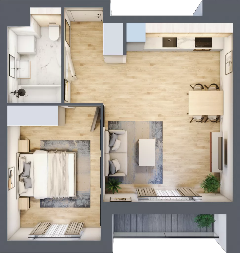 2 pokoje, mieszkanie 43,73 m², piętro 3, oferta nr A5.3.47, Zakole Wisły, Kraków, Podgórze, ul. Na Zakolu Wisły