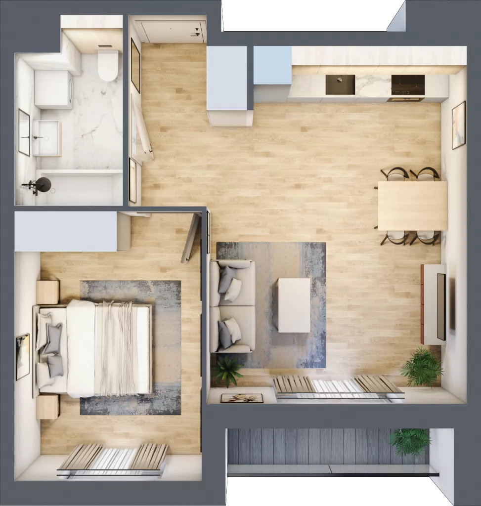 2 pokoje, mieszkanie 43,73 m², piętro 1, oferta nr A5.1.33, Zakole Wisły, Kraków, Podgórze, ul. Na Zakolu Wisły