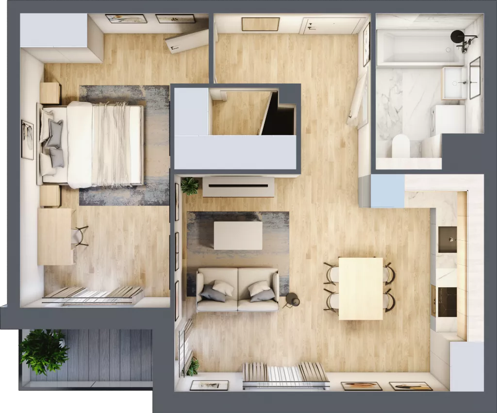 2 pokoje, mieszkanie 49,91 m², piętro 1, oferta nr A3.1.64, Zakole Wisły, Kraków, Podgórze, ul. Na Zakolu Wisły