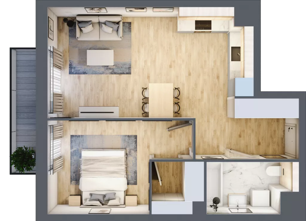 2 pokoje, mieszkanie 48,38 m², piętro 1, oferta nr A4.1.07, Zakole Wisły, Kraków, Podgórze, ul. Na Zakolu Wisły