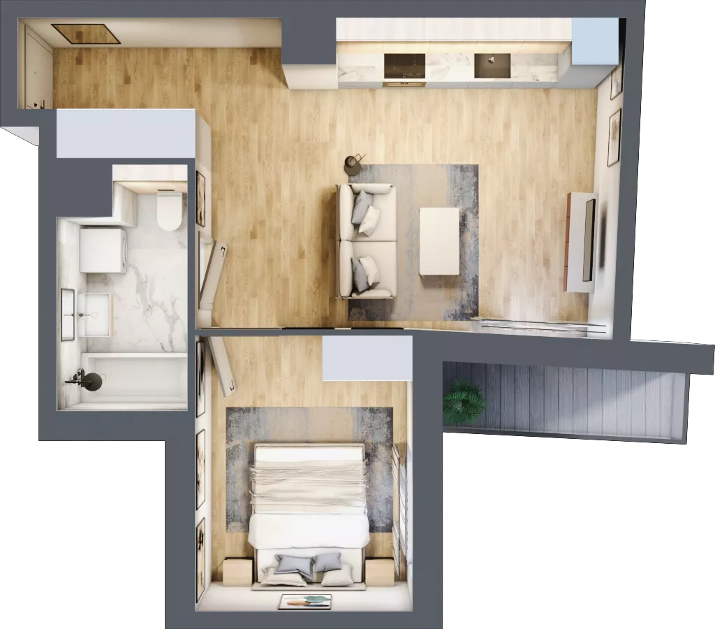 2 pokoje, mieszkanie 40,21 m², piętro 3, oferta nr A1.3.27, Zakole Wisły, Kraków, Podgórze, ul. Na Zakolu Wisły