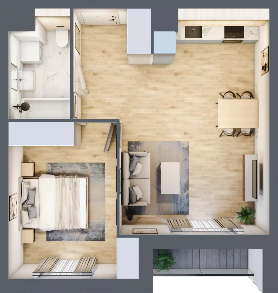 2 pokoje, mieszkanie 46,01 m², piętro 3, oferta nr A5.3.45, Zakole Wisły, Kraków, Podgórze, ul. Na Zakolu Wisły