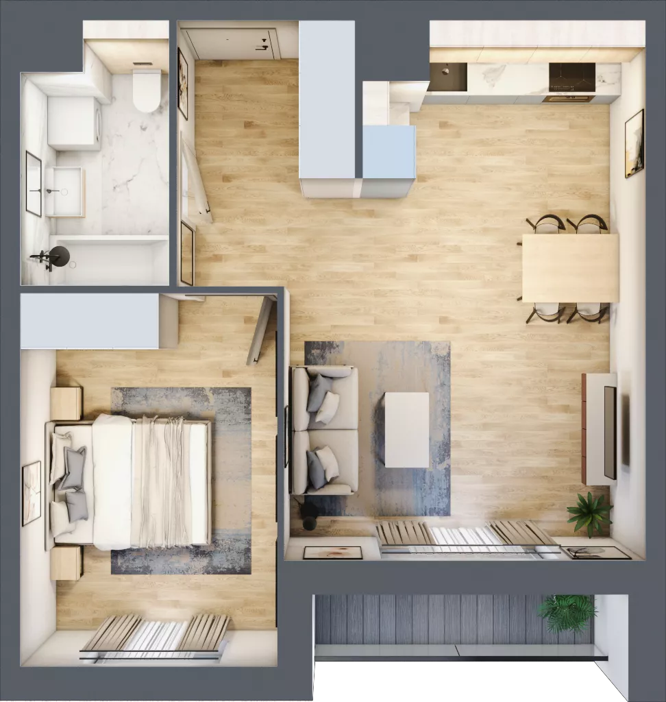2 pokoje, mieszkanie 45,17 m², piętro 3, oferta nr A5.3.46, Zakole Wisły, Kraków, Podgórze, ul. Na Zakolu Wisły