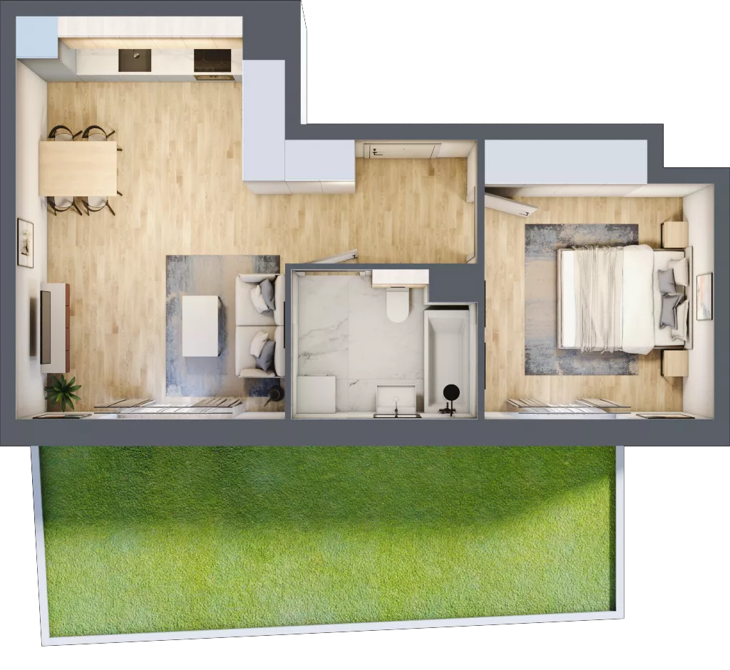 2 pokoje, mieszkanie 44,94 m², parter, oferta nr A2.0.35, Zakole Wisły, Kraków, Podgórze, ul. Na Zakolu Wisły