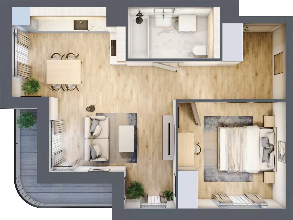 2 pokoje, mieszkanie 48,80 m², piętro 2, oferta nr A1.2.15, Zakole Wisły, Kraków, Podgórze, ul. Na Zakolu Wisły