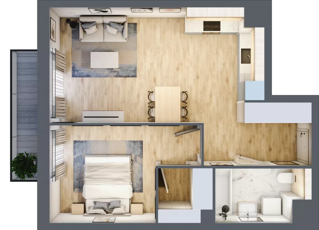 2 pokoje, mieszkanie 48,38 m², piętro 4, oferta nr A4.4.19, Zakole Wisły, Kraków, Podgórze, ul. Na Zakolu Wisły