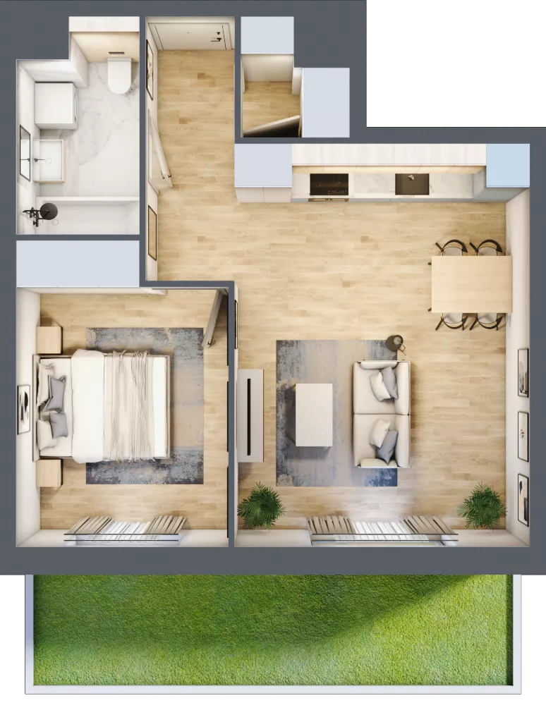 2 pokoje, mieszkanie 45,48 m², parter, oferta nr A5.0.25, Zakole Wisły, Kraków, Podgórze, ul. Na Zakolu Wisły