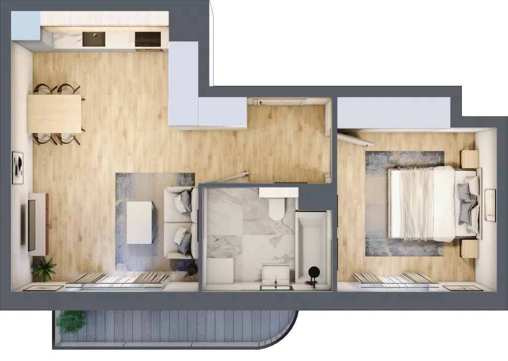 2 pokoje, mieszkanie 44,94 m², piętro 3, oferta nr A2.3.47, Zakole Wisły, Kraków, Podgórze, ul. Na Zakolu Wisły