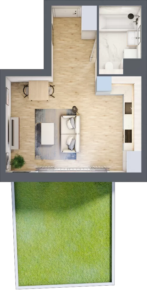 1 pokój, mieszkanie 31,07 m², parter, oferta nr A3.0.59, Zakole Wisły, Kraków, Podgórze, ul. Na Zakolu Wisły