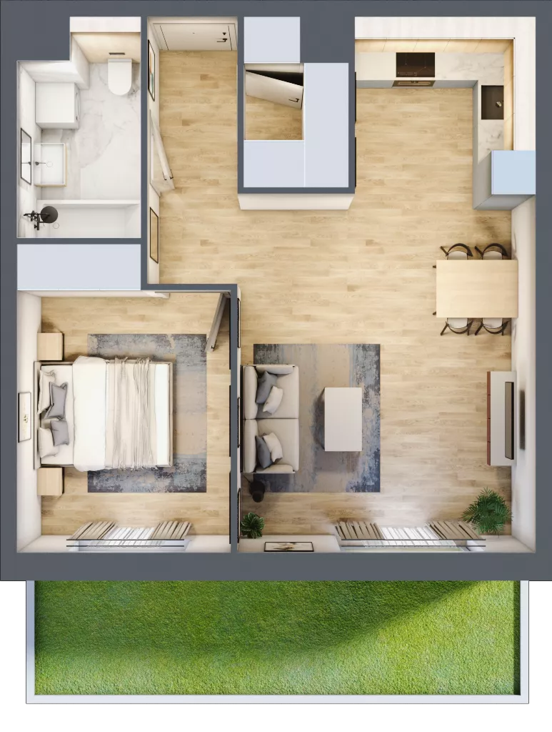 2 pokoje, mieszkanie 49,80 m², parter, oferta nr A5.0.24, Zakole Wisły, Kraków, Podgórze, ul. Na Zakolu Wisły