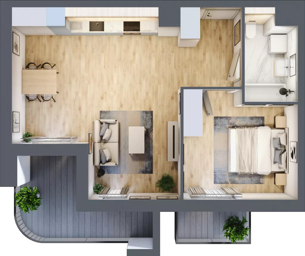 2 pokoje, mieszkanie 50,37 m², piętro 1, oferta nr A2.1.42, Zakole Wisły, Kraków, Podgórze, ul. Na Zakolu Wisły