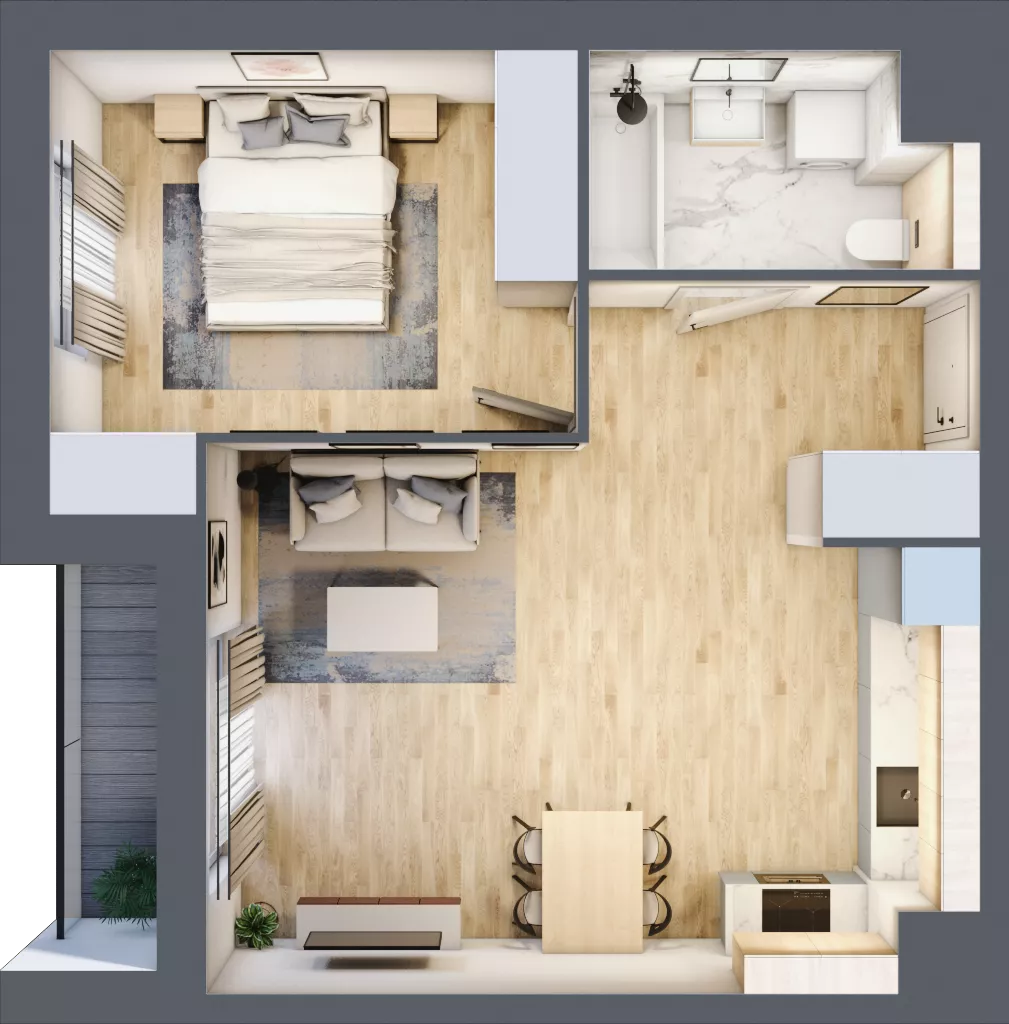 2 pokoje, mieszkanie 46,11 m², piętro 1, oferta nr A1.1.09, Zakole Wisły, Kraków, Podgórze, ul. Na Zakolu Wisły