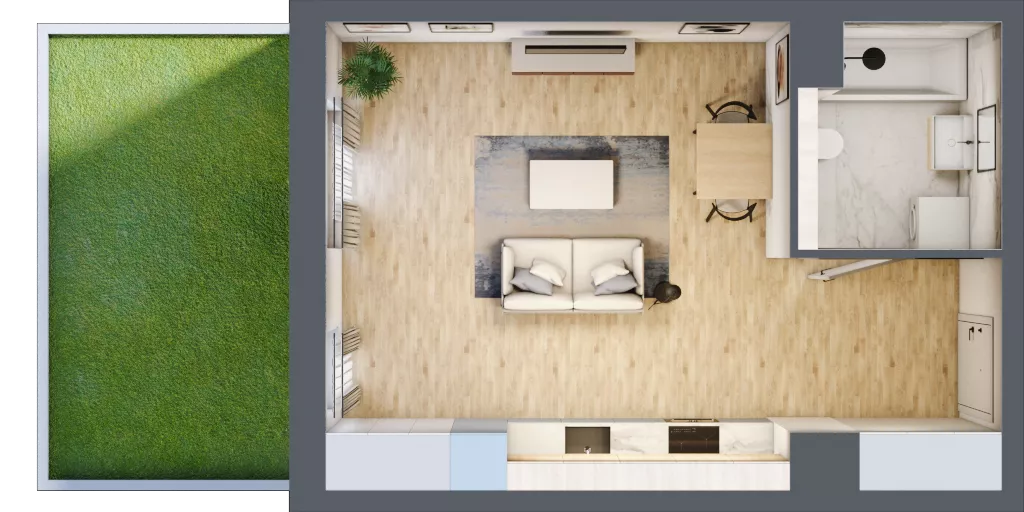 1 pokój, mieszkanie 34,23 m², parter, oferta nr A1.0.04, Zakole Wisły, Kraków, Podgórze, ul. Na Zakolu Wisły