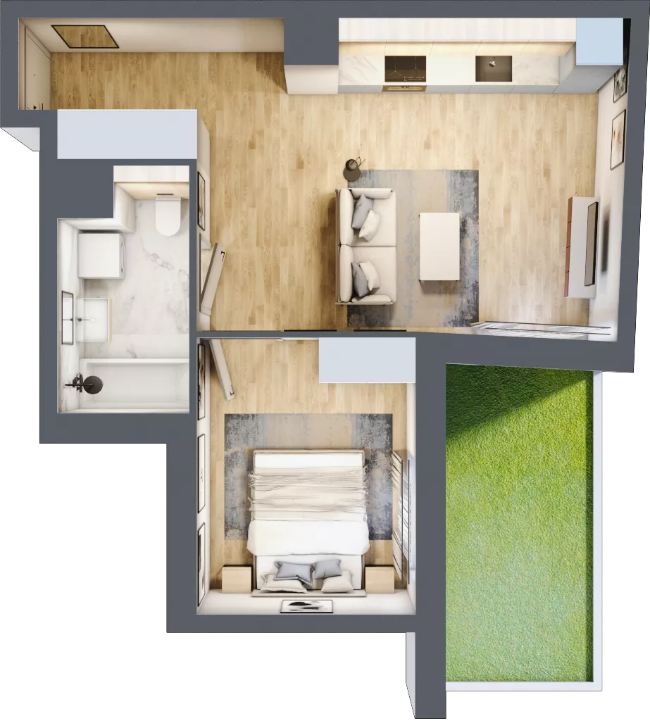 2 pokoje, mieszkanie 40,21 m², parter, oferta nr A1.0.06, Zakole Wisły, Kraków, Podgórze, ul. Na Zakolu Wisły