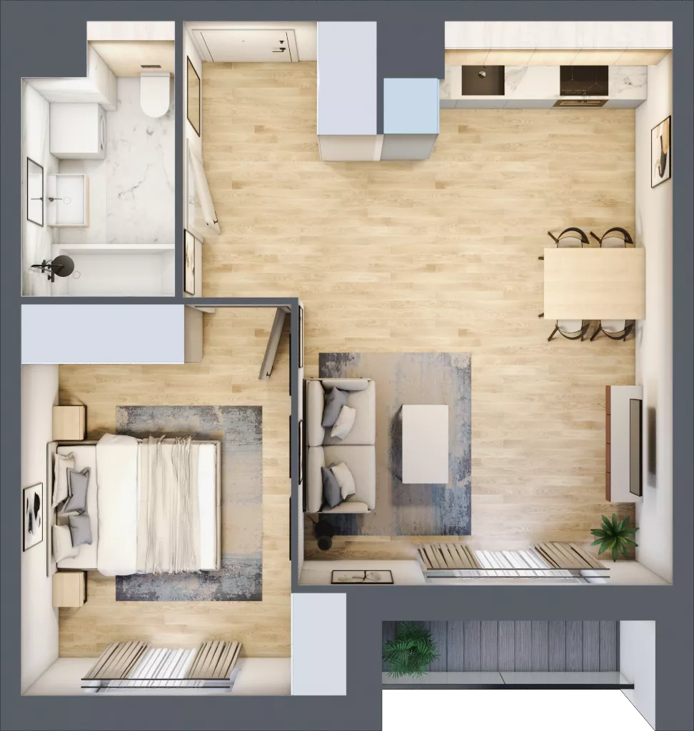 2 pokoje, mieszkanie 46,01 m², piętro 4, oferta nr A5.4.52, Zakole Wisły, Kraków, Podgórze, ul. Na Zakolu Wisły