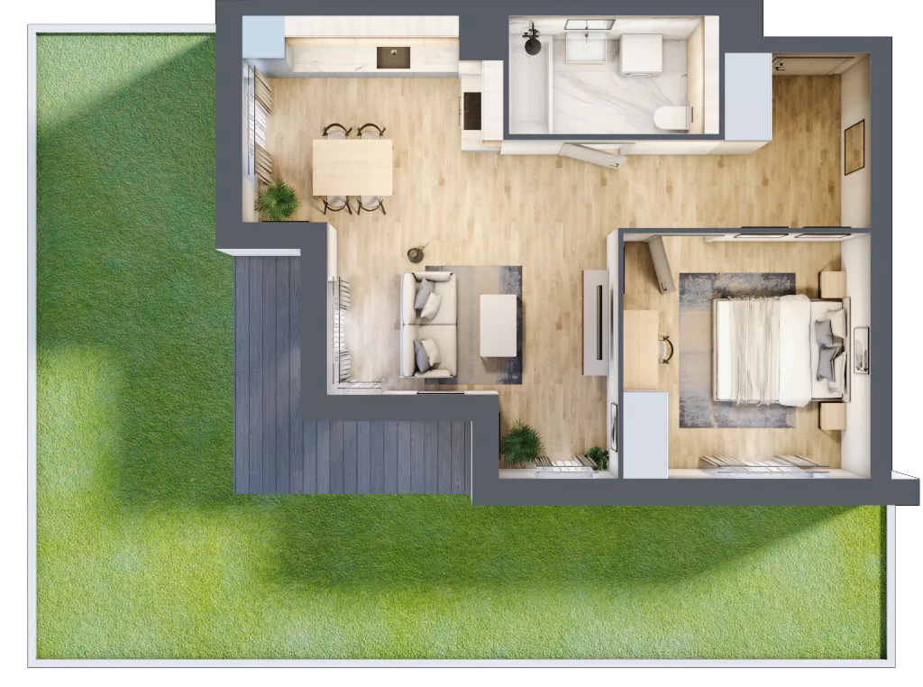 2 pokoje, mieszkanie 48,80 m², parter, oferta nr A1.0.01, Zakole Wisły, Kraków, Podgórze, ul. Na Zakolu Wisły
