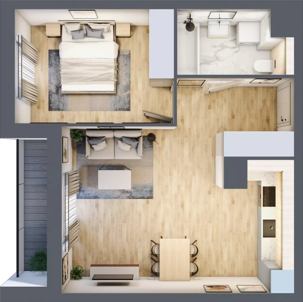 2 pokoje, mieszkanie 45,28 m², piętro 1, oferta nr A1.1.10, Zakole Wisły, Kraków, Podgórze, ul. Na Zakolu Wisły