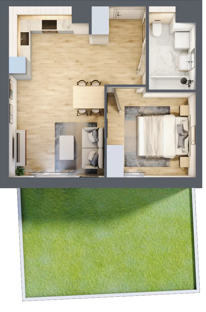 2 pokoje, mieszkanie 39,69 m², parter, oferta nr A2.0.38, Zakole Wisły, Kraków, Podgórze, ul. Na Zakolu Wisły