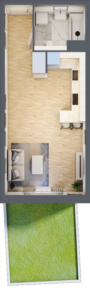 1 pokój, mieszkanie 34,62 m², parter, oferta nr A3.0.55, Zakole Wisły, Kraków, Podgórze, ul. Na Zakolu Wisły