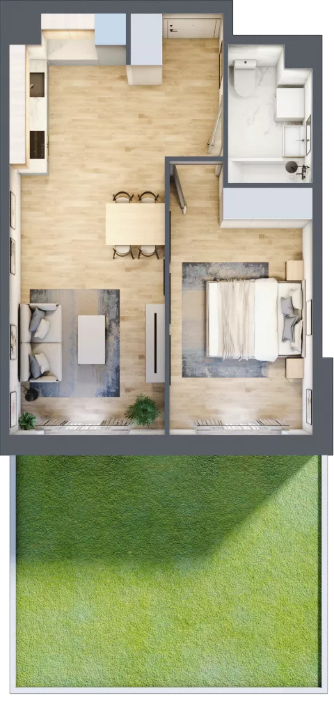 2 pokoje, mieszkanie 44,83 m², parter, oferta nr III-B3.M2, Strefa Cegielnia 3, Kraków, Wzgórza Krzesławickie, Zesławice, ul. Gustawa Morcinka