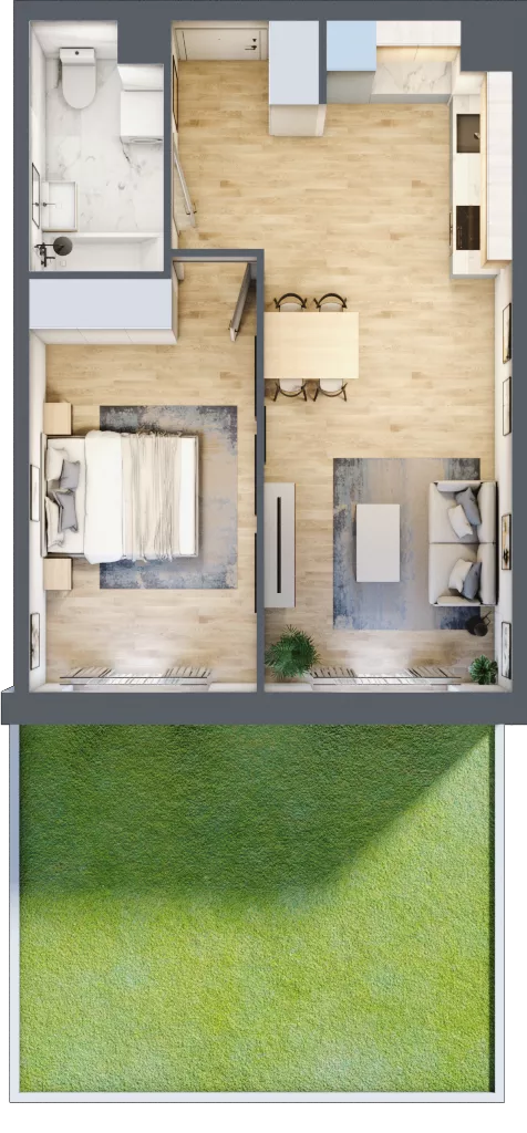 2 pokoje, mieszkanie 45,77 m², parter, oferta nr III-B3.M3, Strefa Cegielnia 3, Kraków, Wzgórza Krzesławickie, Zesławice, ul. Gustawa Morcinka
