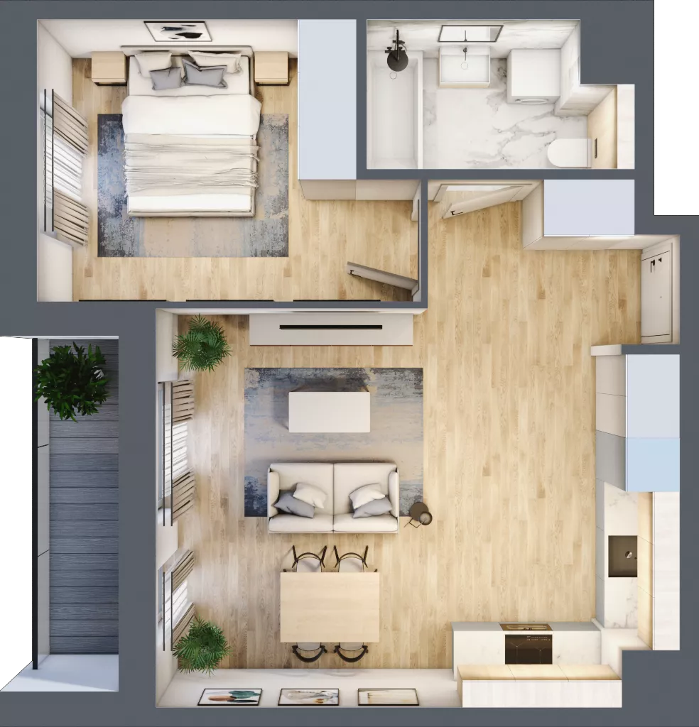 2 pokoje, mieszkanie 46,02 m², piętro 2, oferta nr 1A.24, Skwer Harmonia 2, Kraków, Podgórze, Rybitwy, ul. Półłanki