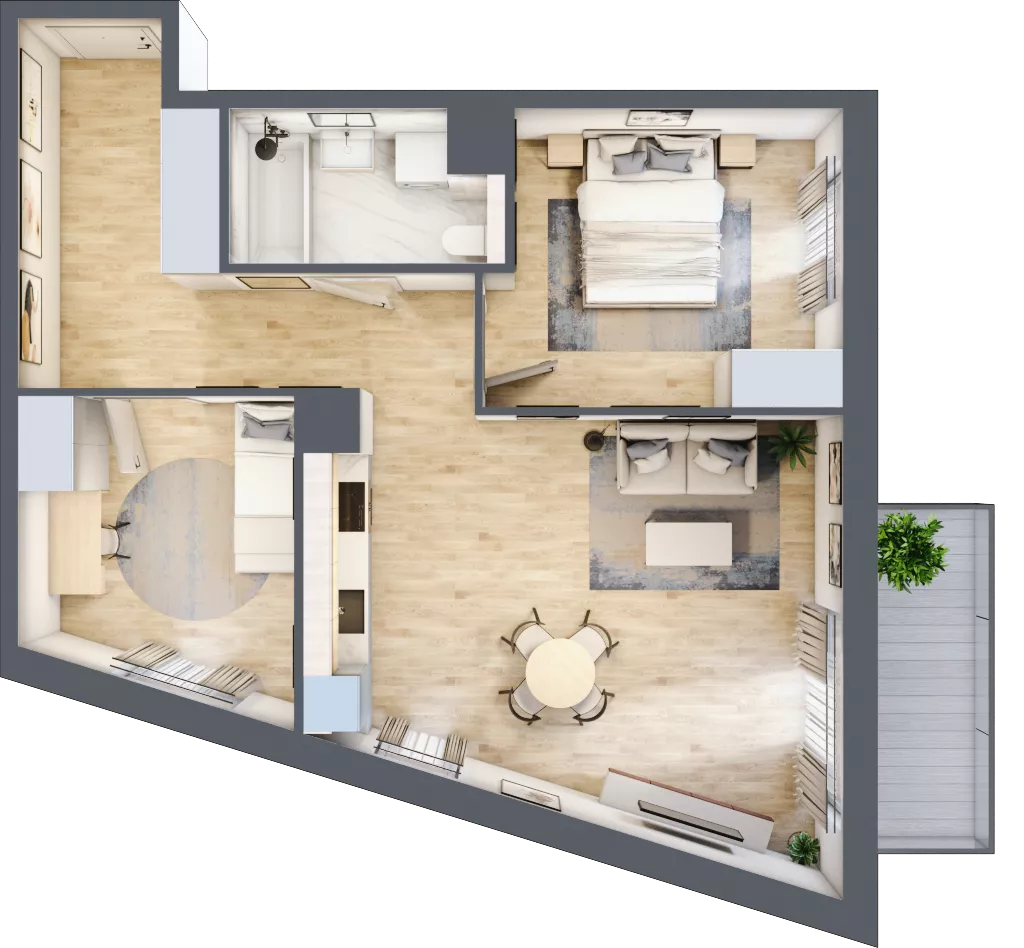 3 pokoje, mieszkanie 62,49 m², piętro 1, oferta nr 1B.10, Skwer Harmonia 2, Kraków, Podgórze, Rybitwy, ul. Półłanki