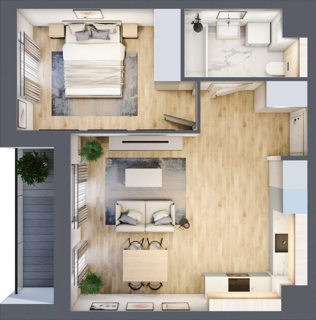 2 pokoje, mieszkanie 45,76 m², piętro 3, oferta nr 1B.19, Skwer Harmonia 2, Kraków, Podgórze, Rybitwy, ul. Półłanki