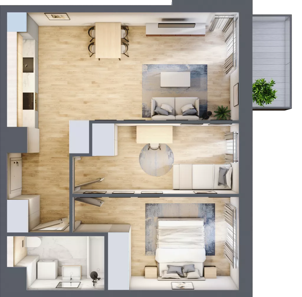 3 pokoje, mieszkanie 58,64 m², piętro 3, oferta nr 1A.39, Skwer Harmonia 2, Kraków, Podgórze, Rybitwy, ul. Półłanki