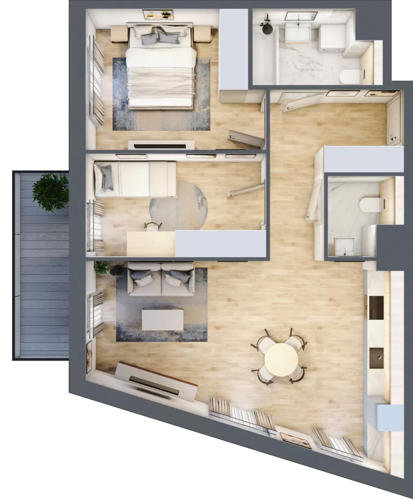 3 pokoje, mieszkanie 63,67 m², piętro 3, oferta nr 1B.21, Skwer Harmonia 2, Kraków, Podgórze, Rybitwy, ul. Półłanki