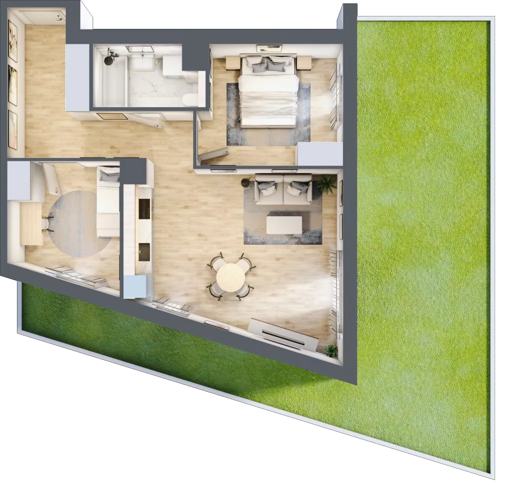 3 pokoje, mieszkanie 62,49 m², parter, oferta nr 1B.05, Skwer Harmonia 2, Kraków, Podgórze, Rybitwy, ul. Półłanki