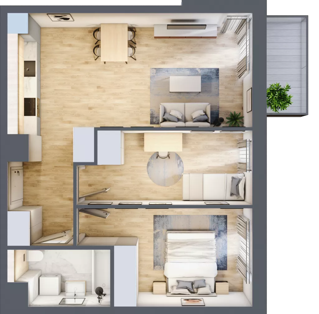 3 pokoje, mieszkanie 58,64 m², piętro 1, oferta nr 1A.19, Skwer Harmonia 2, Kraków, Podgórze, Rybitwy, ul. Półłanki