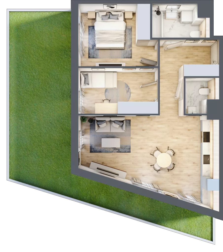 3 pokoje, mieszkanie 63,67 m², parter, oferta nr 1B.04, Skwer Harmonia 2, Kraków, Podgórze, Rybitwy, ul. Półłanki