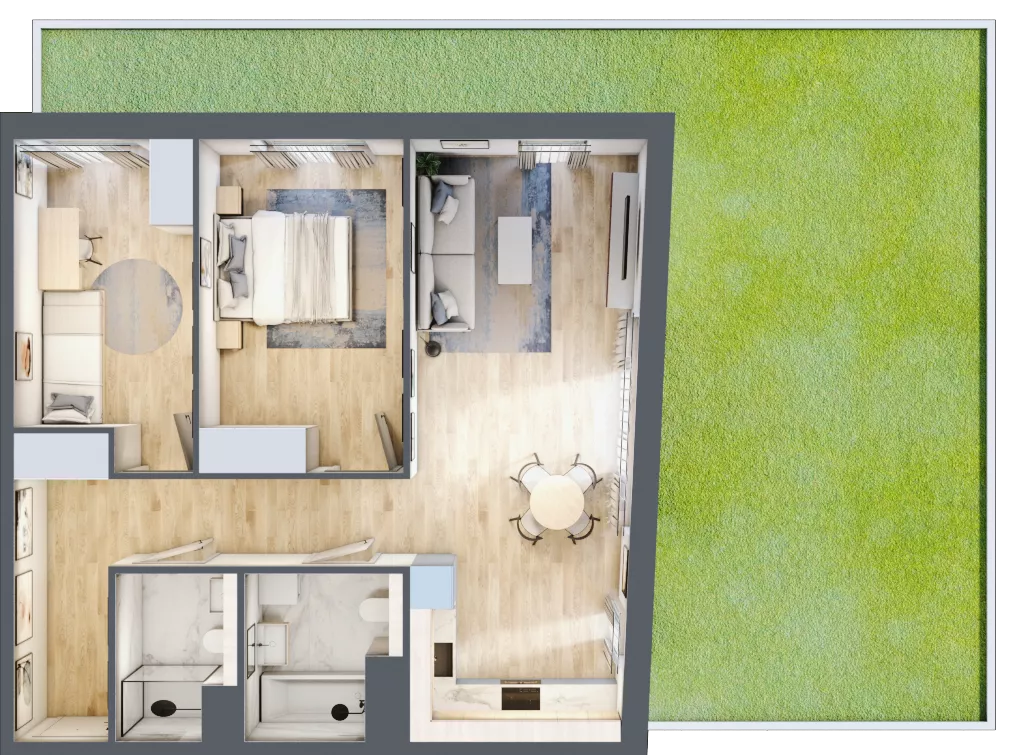 3 pokoje, mieszkanie 69,88 m², parter, oferta nr 1A.03, Skwer Harmonia 2, Kraków, Podgórze, Rybitwy, ul. Półłanki