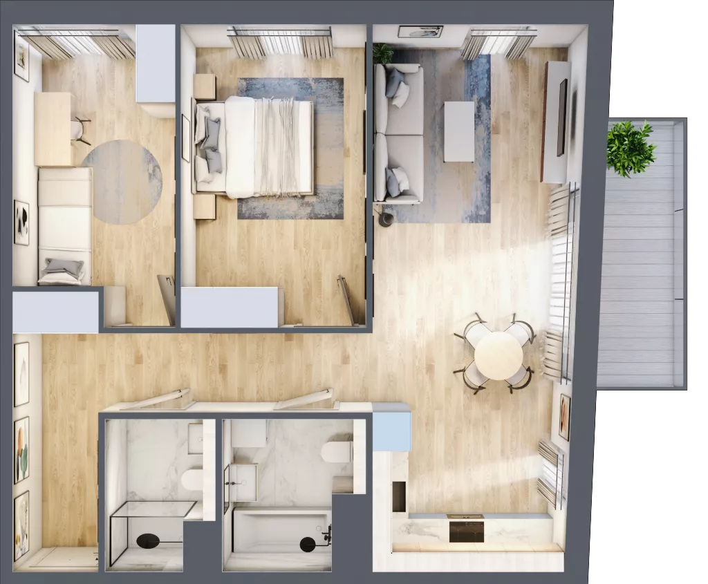 3 pokoje, mieszkanie 69,88 m², piętro 3, oferta nr 1A.32, Skwer Harmonia 2, Kraków, Podgórze, Rybitwy, ul. Półłanki