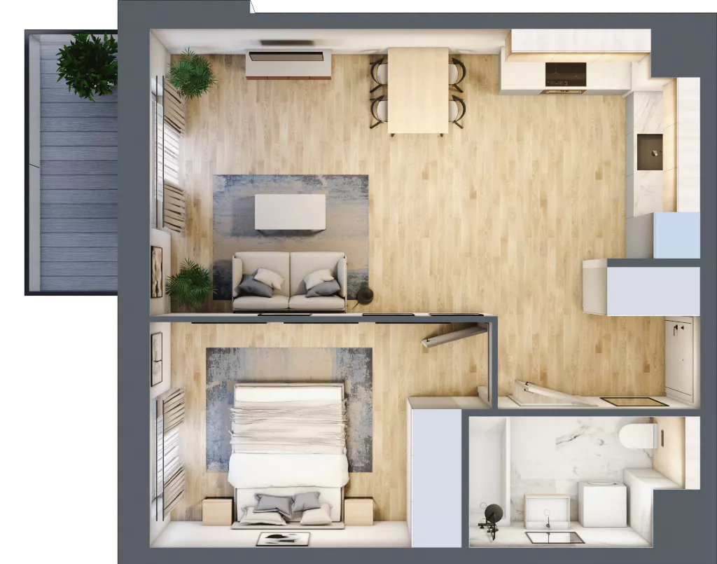 2 pokoje, mieszkanie 46,29 m², piętro 1, oferta nr 1A.15, Skwer Harmonia 2, Kraków, Podgórze, Rybitwy, ul. Półłanki
