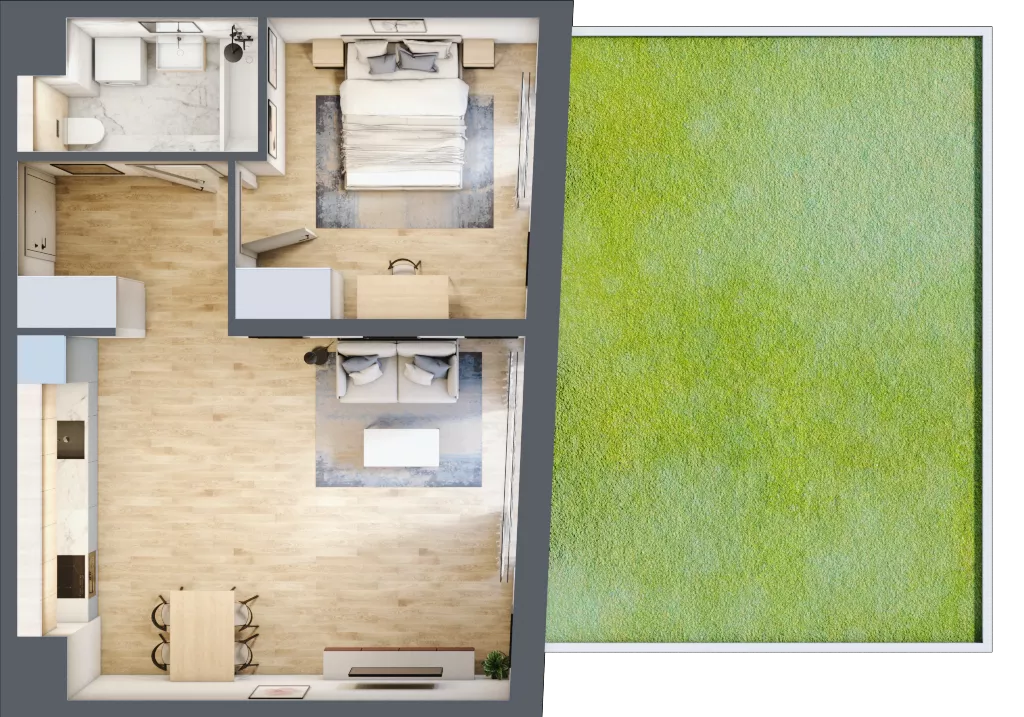 2 pokoje, mieszkanie 51,45 m², parter, oferta nr 1A.01, Skwer Harmonia 2, Kraków, Podgórze, Rybitwy, ul. Półłanki