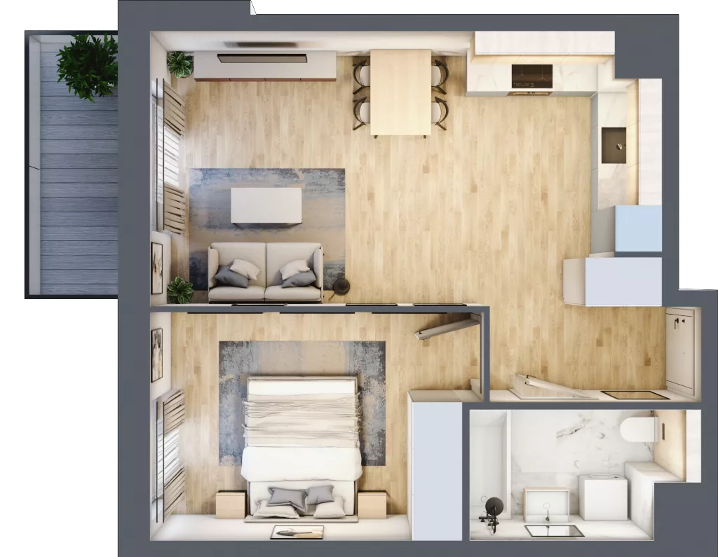2 pokoje, mieszkanie 43,57 m², piętro 1, oferta nr 1A.17, Skwer Harmonia 2, Kraków, Podgórze, Rybitwy, ul. Półłanki