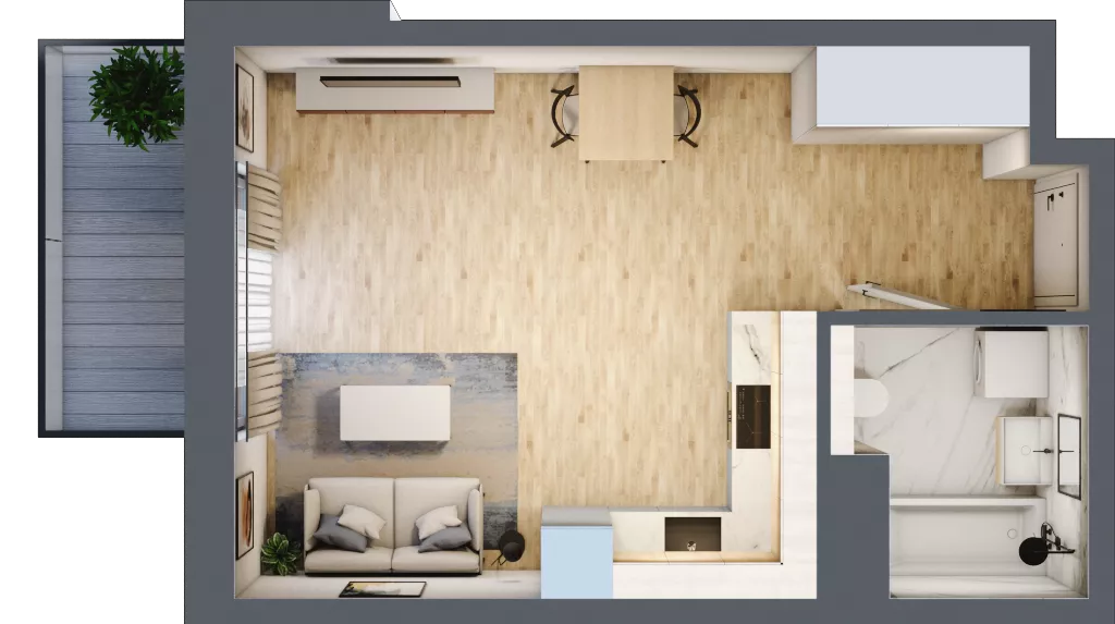 1 pokój, mieszkanie 31,29 m², piętro 2, oferta nr 1B.14, Skwer Harmonia 2, Kraków, Podgórze, Rybitwy, ul. Półłanki