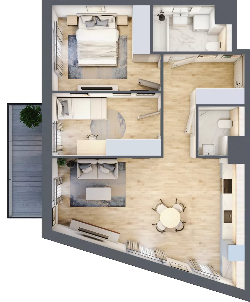 3 pokoje, mieszkanie 63,67 m², piętro 2, oferta nr 1B.15, Skwer Harmonia 2, Kraków, Podgórze, Rybitwy, ul. Półłanki