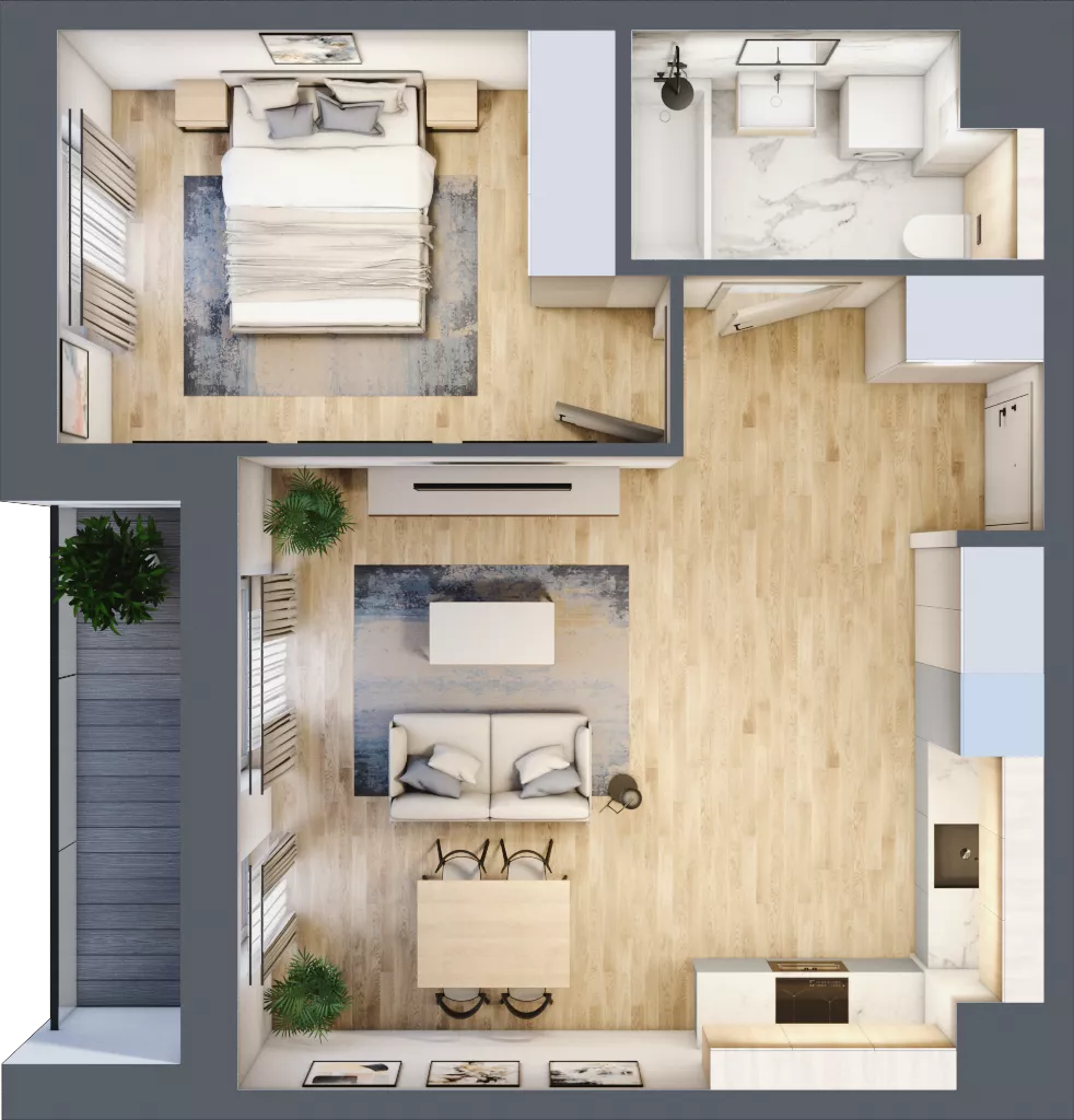 2 pokoje, mieszkanie 47,05 m², piętro 3, oferta nr 1A.36, Skwer Harmonia 2, Kraków, Podgórze, Rybitwy, ul. Półłanki