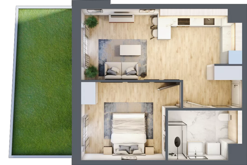 2 pokoje, mieszkanie 46,20 m², parter, oferta nr 1A.06, Skwer Harmonia 2, Kraków, Podgórze, Rybitwy, ul. Półłanki